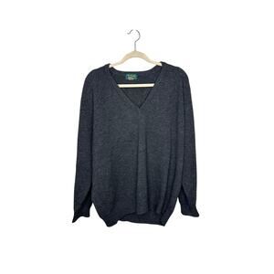 Vintage Byford Mens XL Charcoal Gray Lambswool Sweater V-Neck Ribbed Knit